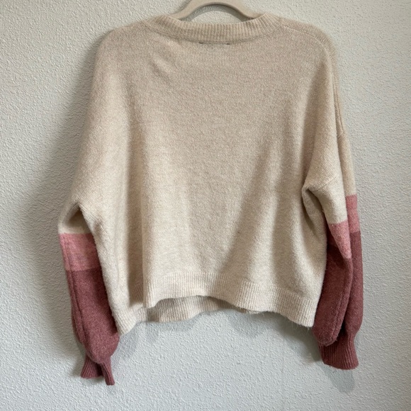 Lulu's Womens Small Colorblock Sweater Cream Pink Oversized Slouchy Boho Soft - Picture 8 of 8
